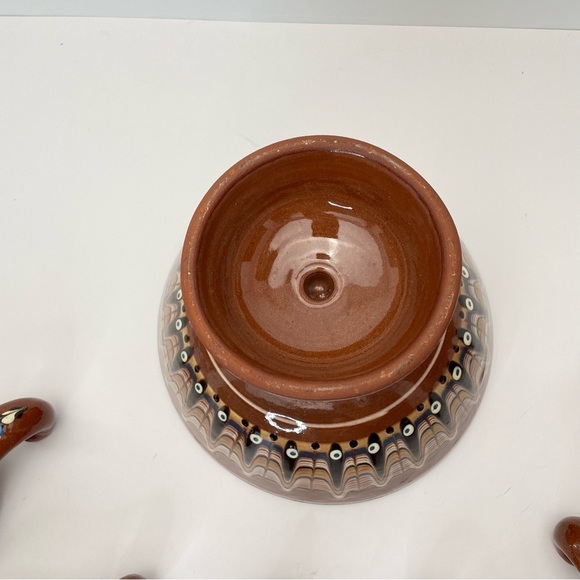 Bulgarian Pottery Pedestal Bowl & 6 Cups - Picture 9 of 13